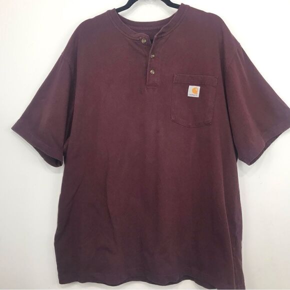 Carhartt Burgundy Original Fit Button Collar Short Sleeve T Shirt - Picture 1 of 12